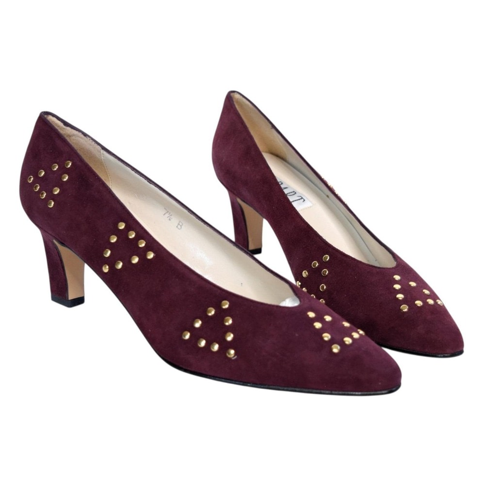 Vintage Apart Impressions Burgundy Suede Gold Studded Heels Made in Spain 7.5B